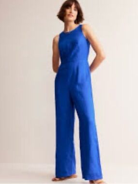 Boden Royal Blue Sleeveless Linen-Blend Jumpsuit